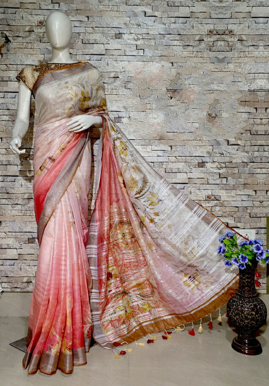 Digital Printed Linen Saree DPL47