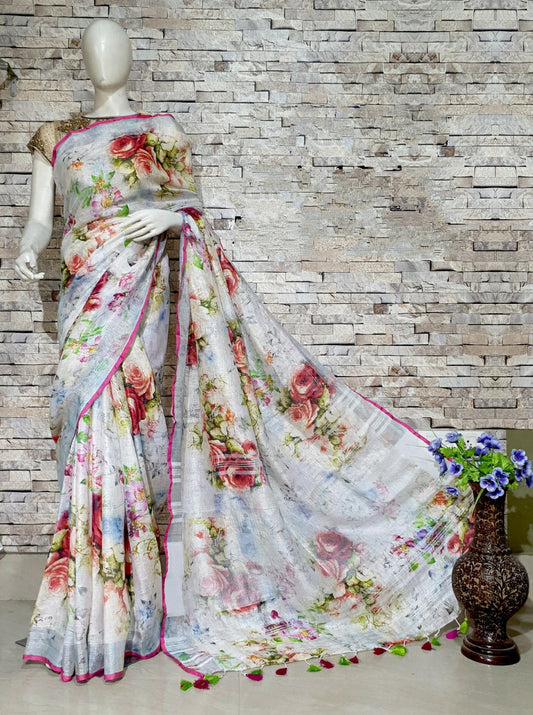 Digital Printed Linen Saree DPL48