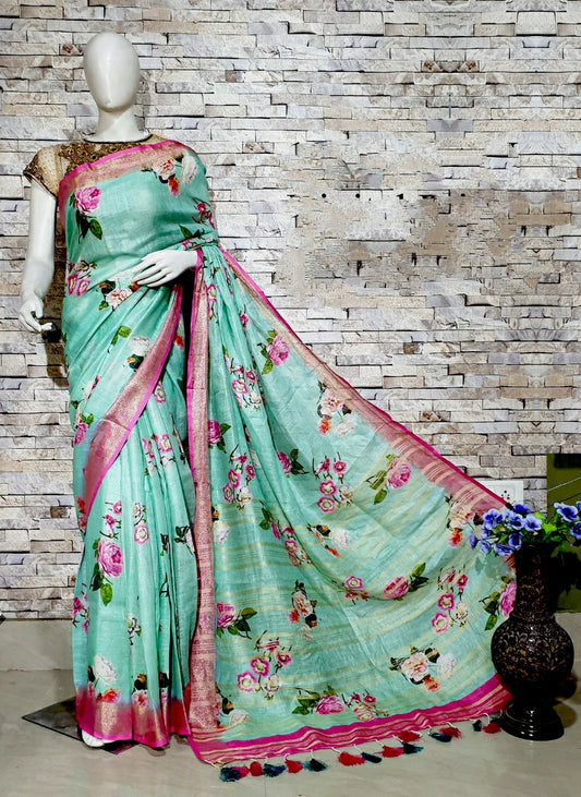 Digital Printed Linen Saree DPL50