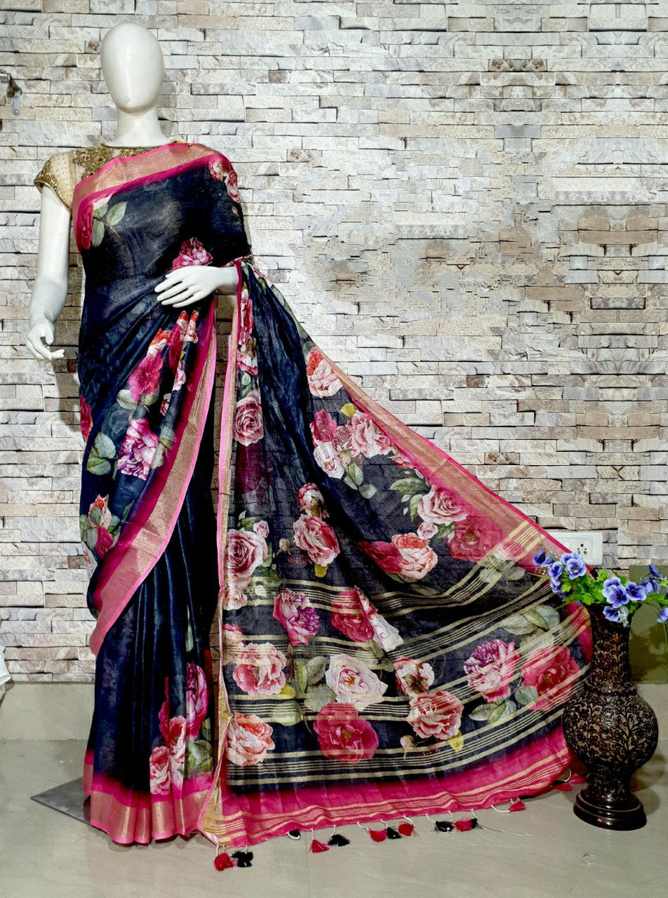 Digital Printed Linen Saree DPL51