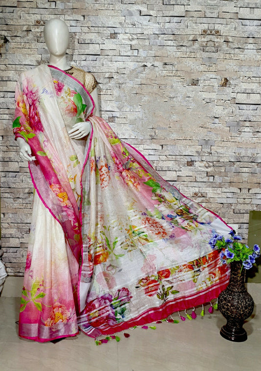 Digital Printed Linen Saree DPL52