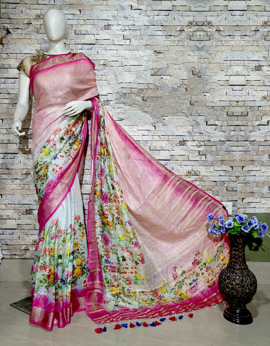 Digital Printed Linen Saree DPL53