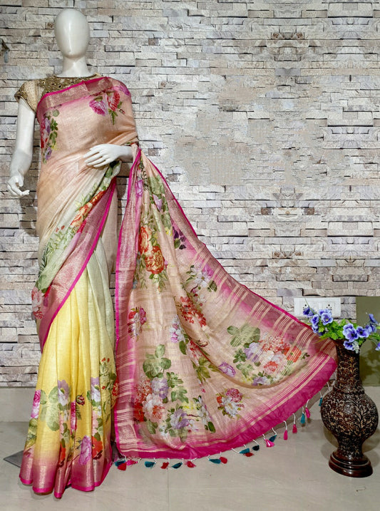 Digital Printed Linen Saree DPL54
