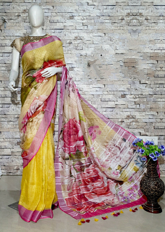 Digital Printed Linen Saree DPL55