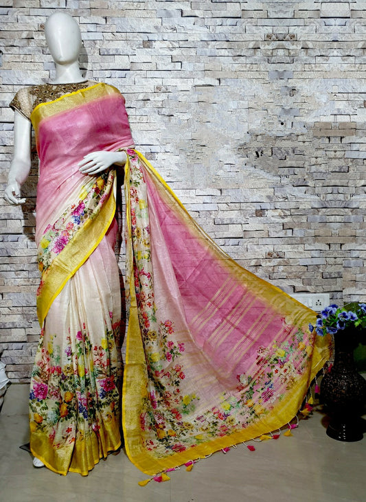 Digital Printed Linen Saree DPL56