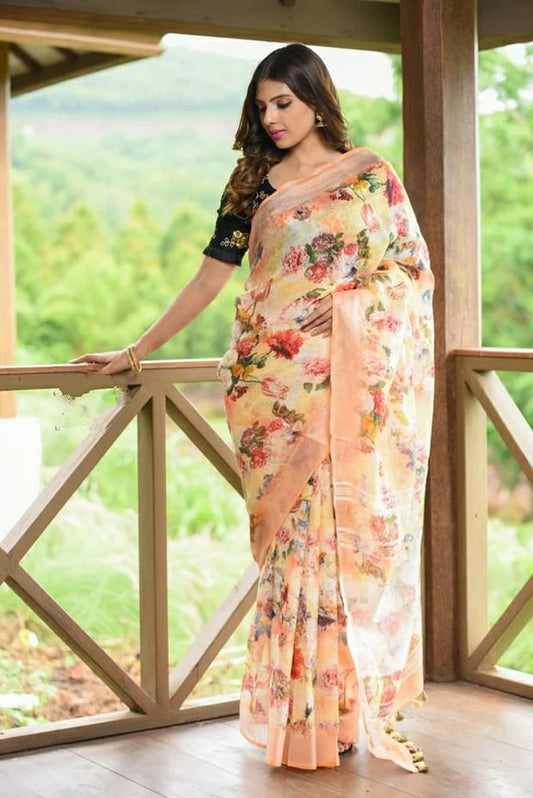 Digital Printed Linen Saree DPL58