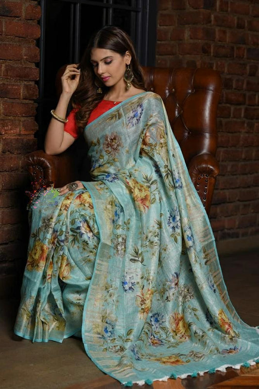 Digital Printed Linen Saree DPL59