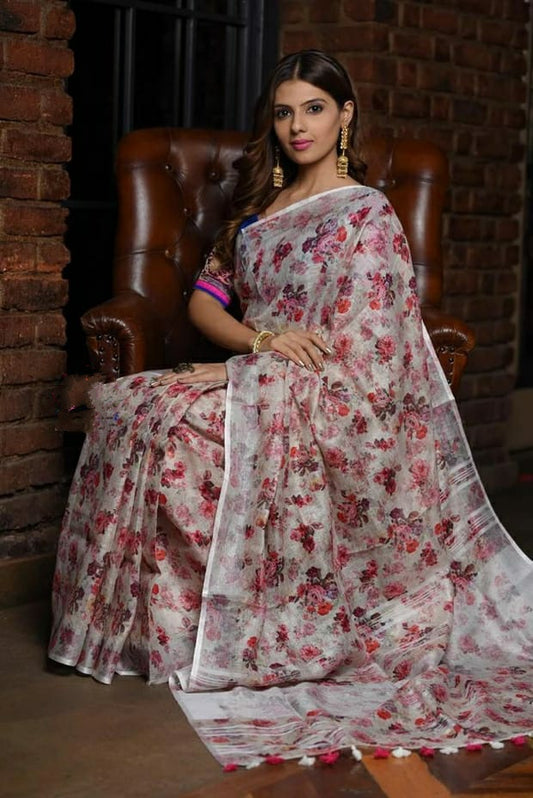 Digital Printed Linen Saree DPL61