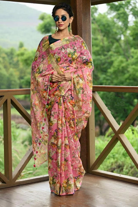 Digital Printed Linen Saree DPL65