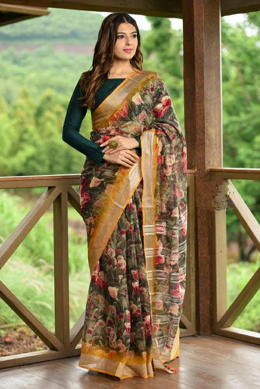 Digital Printed Linen Saree DPL66