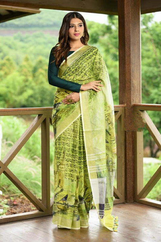 Digital Printed Linen Saree DPL67