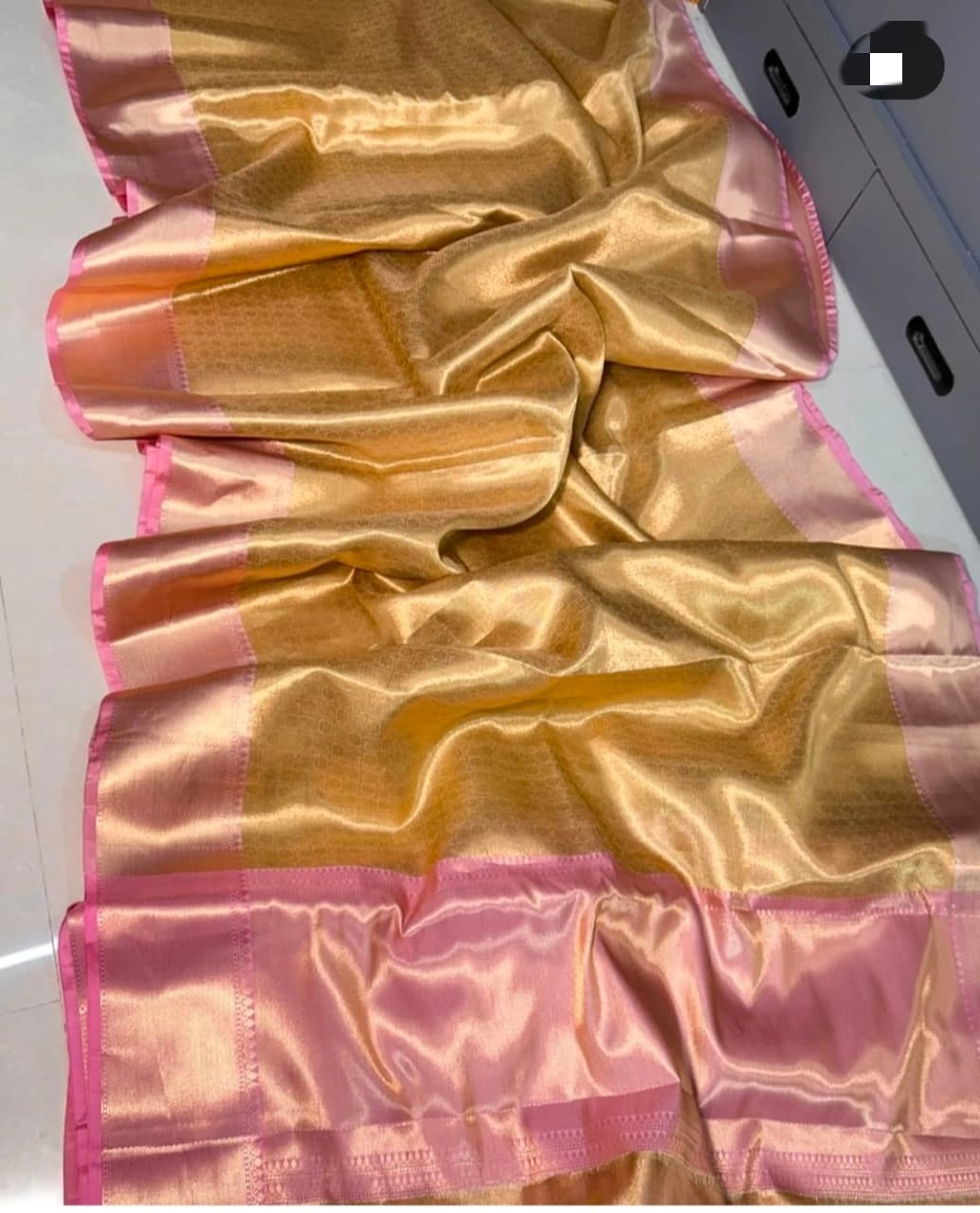 Golden Kanjeevaram Tissue Silk Resham Embossed Floral Banarasi Saree GK02