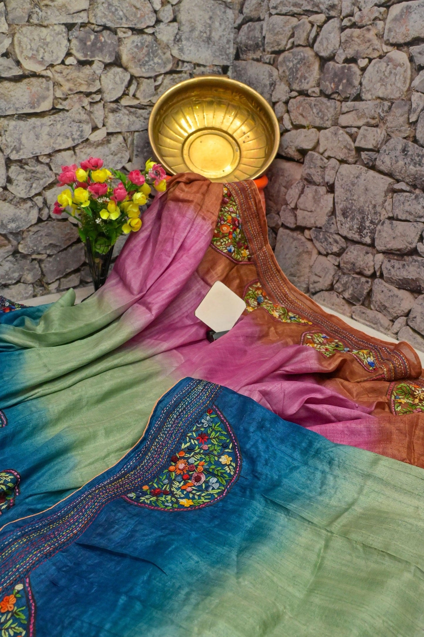 Handloom Pure Tussar Silk Saree with French Knot Embroidery Work Saree PTK05