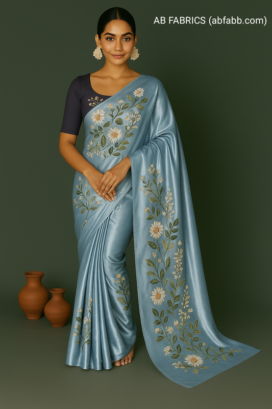 Handloom Katan Silk Saree With Beautiful Hand Embroidery Work Saree HKS12