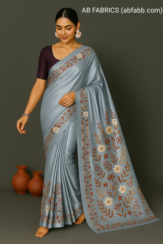 Handloom Katan Silk Saree With Beautiful Hand Embroidery Work Saree HKS10