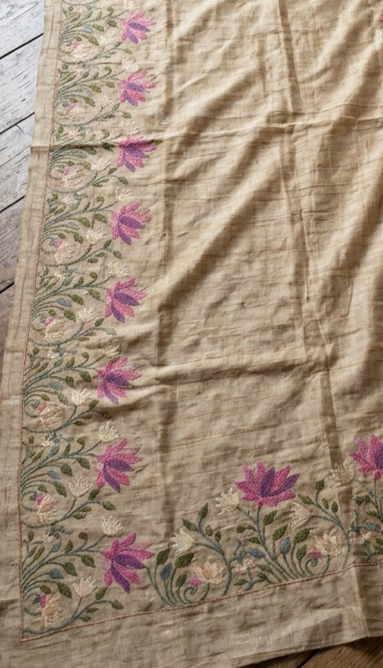 Beige Pure Tussar Silk Saree With Beautiful Embroidery Work