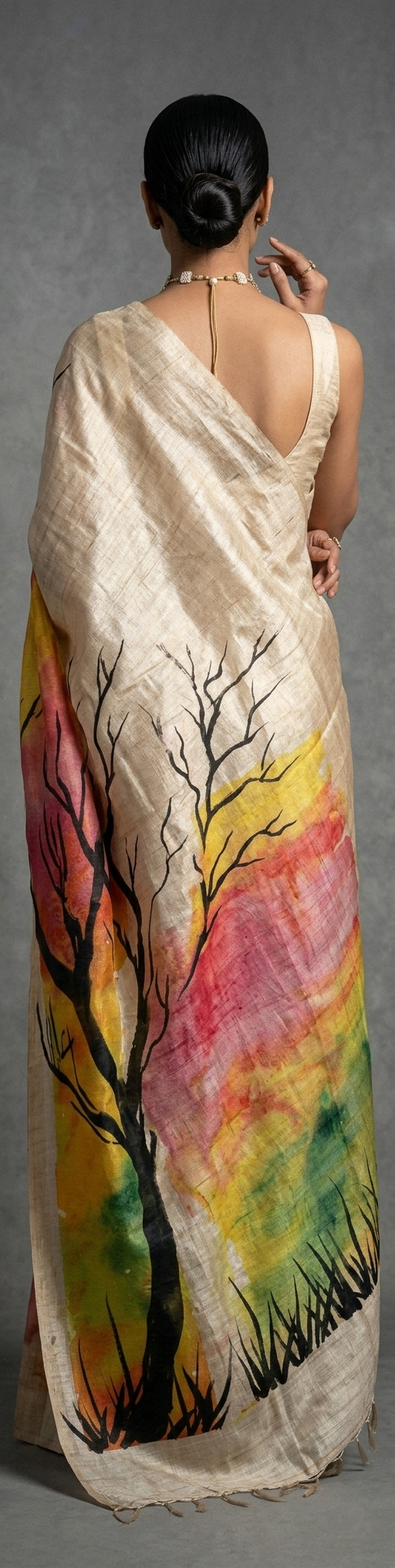 Autumn Silhouette Hand-Painted Pure Tussar Silk Saree