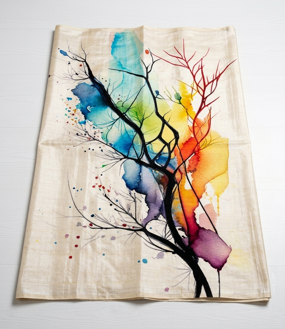Rainbow Forest Hand-Painted Pure Tussar Silk Saree