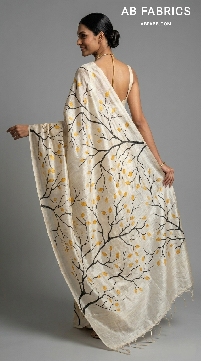 Enchanted Branches Hand-Painted Pure Tussar Silk Saree