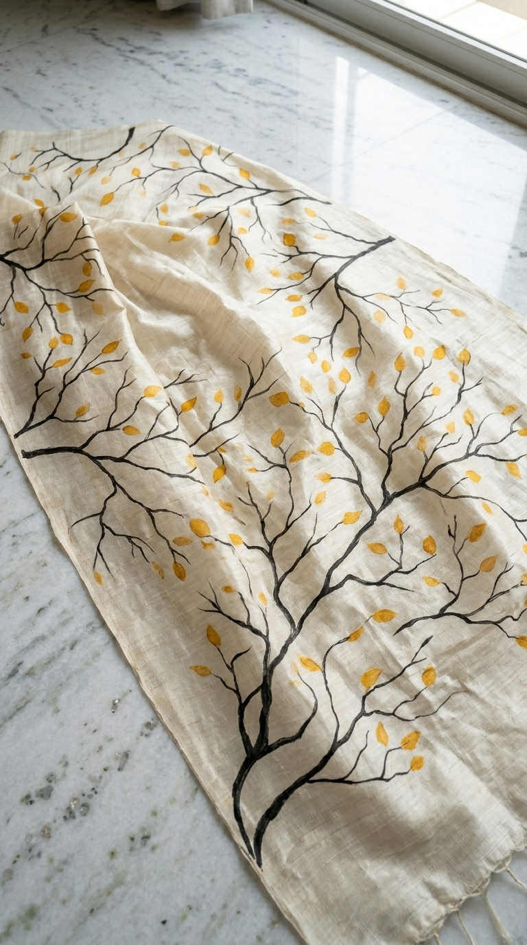 Enchanted Branches Hand-Painted Pure Tussar Silk Saree