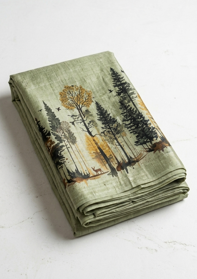 Sage Green Serenity Hand-Painted Pure Tussar Silk Saree