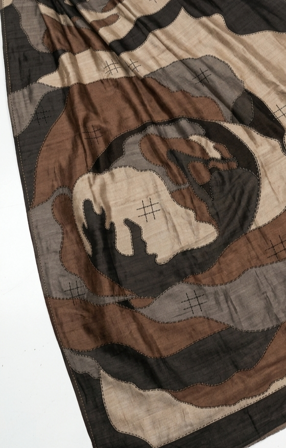 Pure Tussar Silk Saree with Abstract Hand-Painted Art & Hand Kantha Stitch
