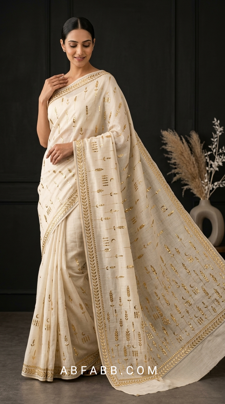 Pure Tussar Silk Saree with Intricate Golden Gota Patti Artistry