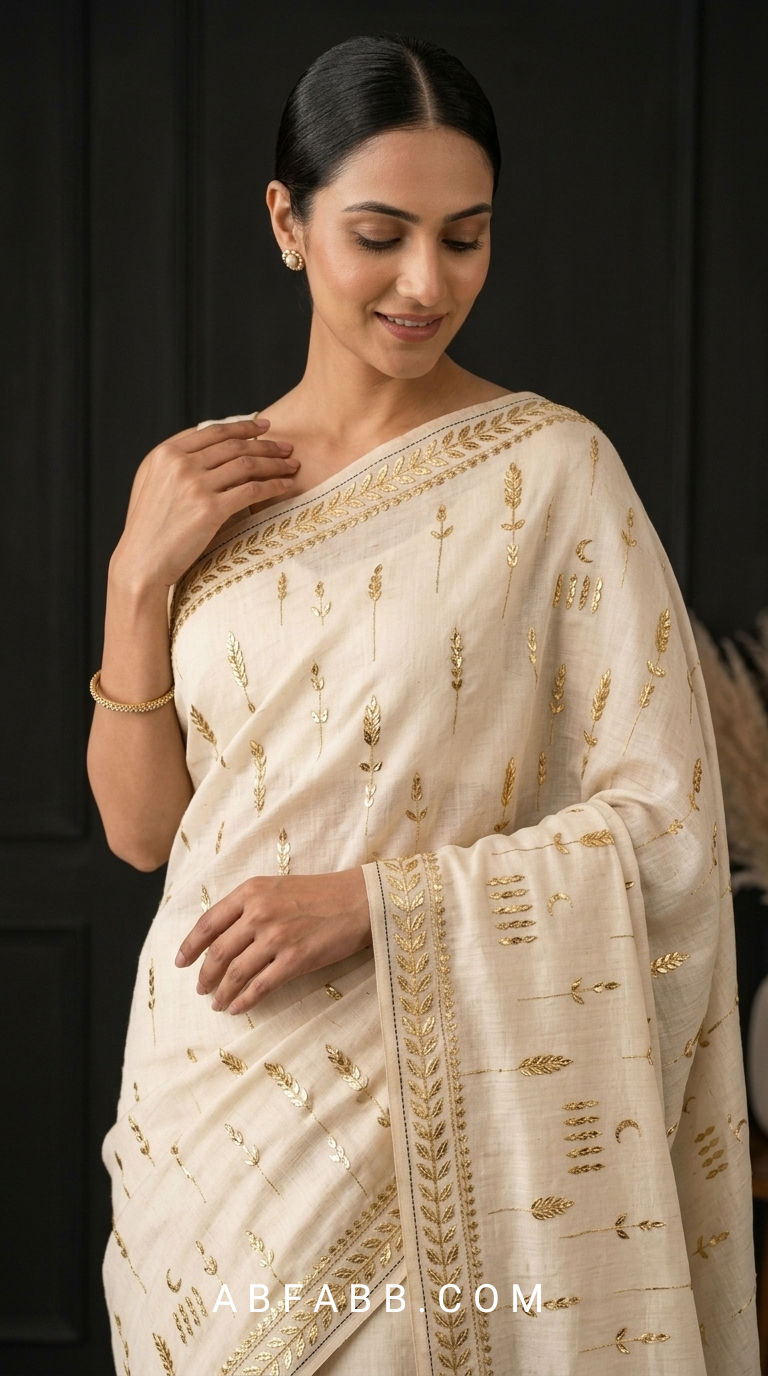 Pure Tussar Silk Saree with Intricate Golden Gota Patti Artistry