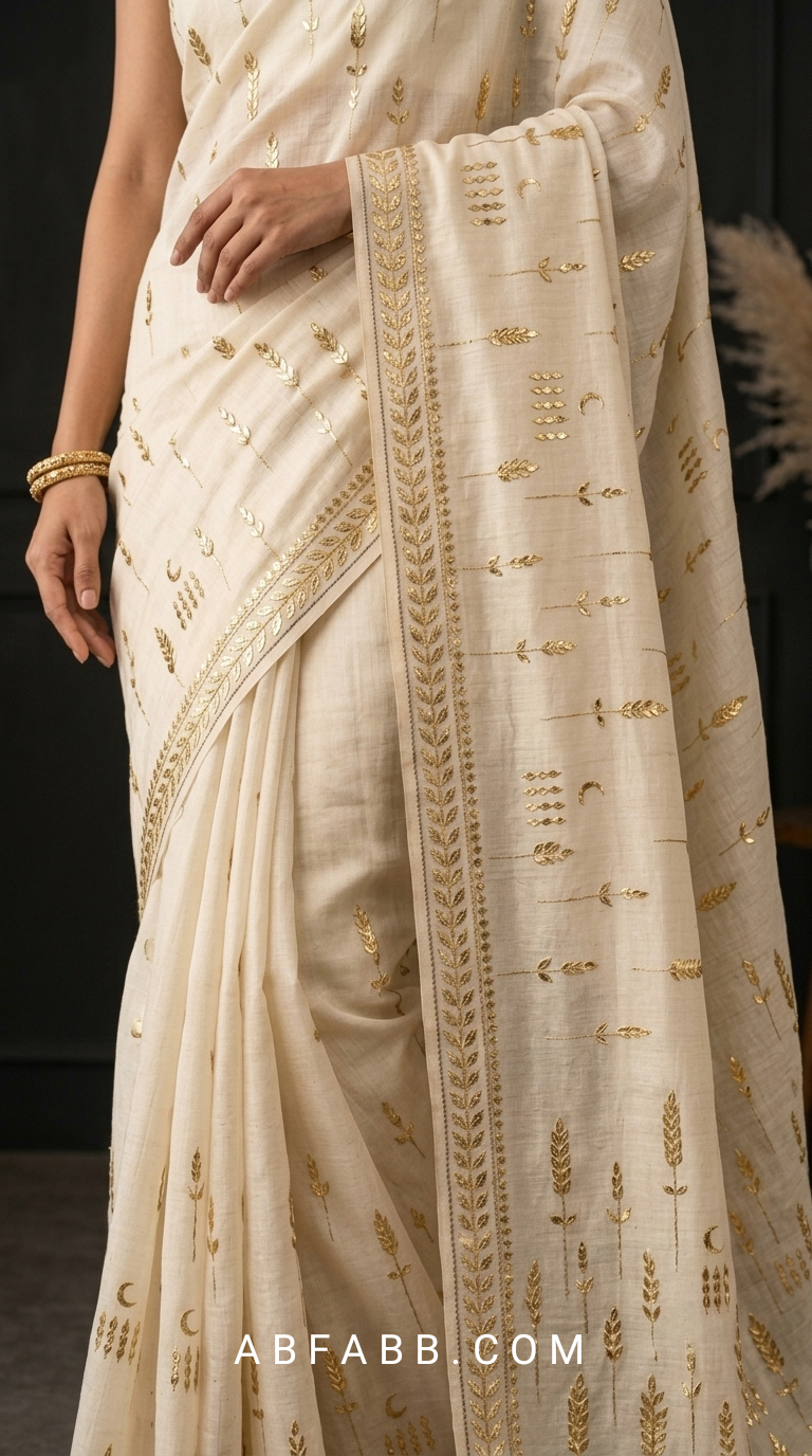 Pure Tussar Silk Saree with Intricate Golden Gota Patti Artistry