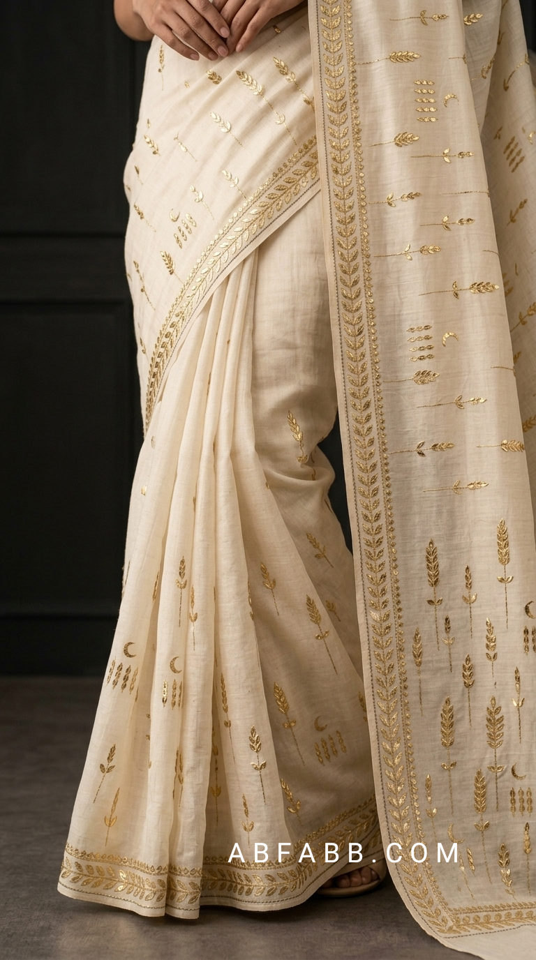 Pure Tussar Silk Saree with Intricate Golden Gota Patti Artistry