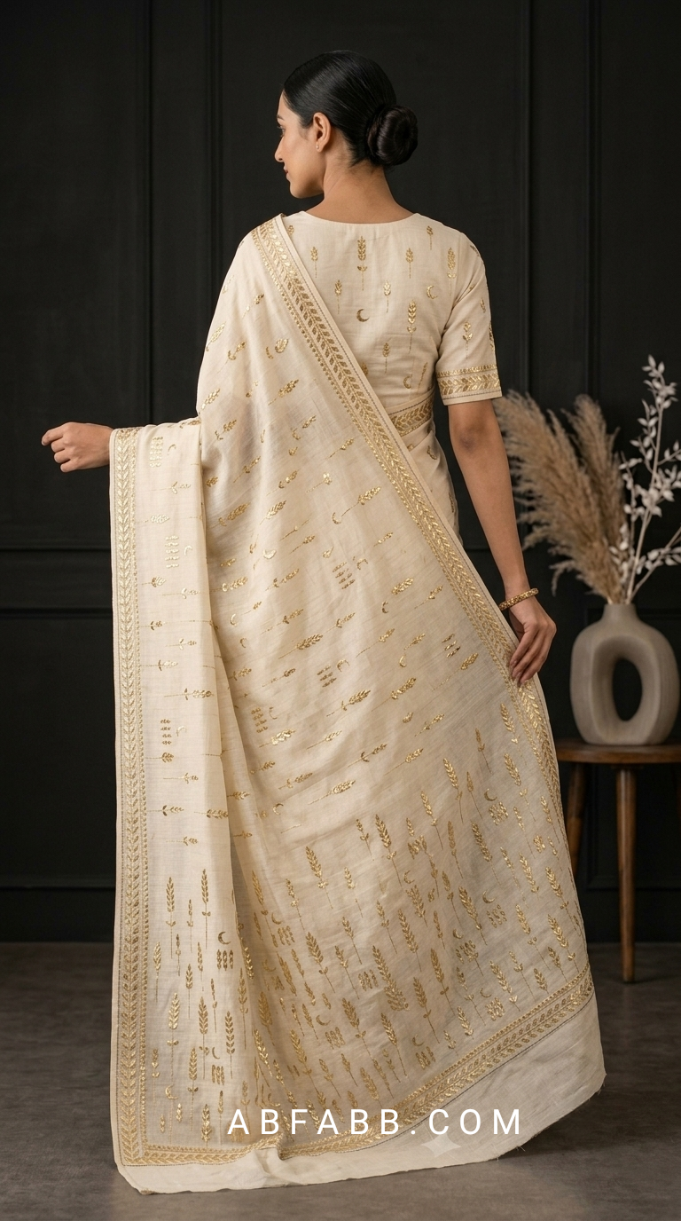 Pure Tussar Silk Saree with Intricate Golden Gota Patti Artistry