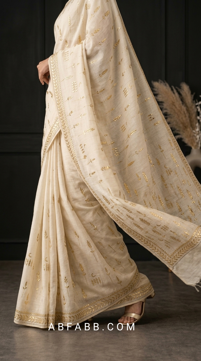 Pure Tussar Silk Saree with Intricate Golden Gota Patti Artistry