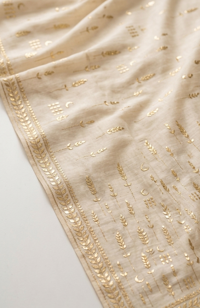 Pure Tussar Silk Saree with Intricate Golden Gota Patti Artistry