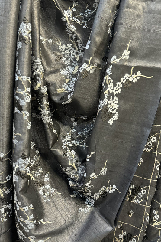 Bhagalpuri Pure Tussar Silk Saree With Beautiful Embroidery Work Saree BSE07