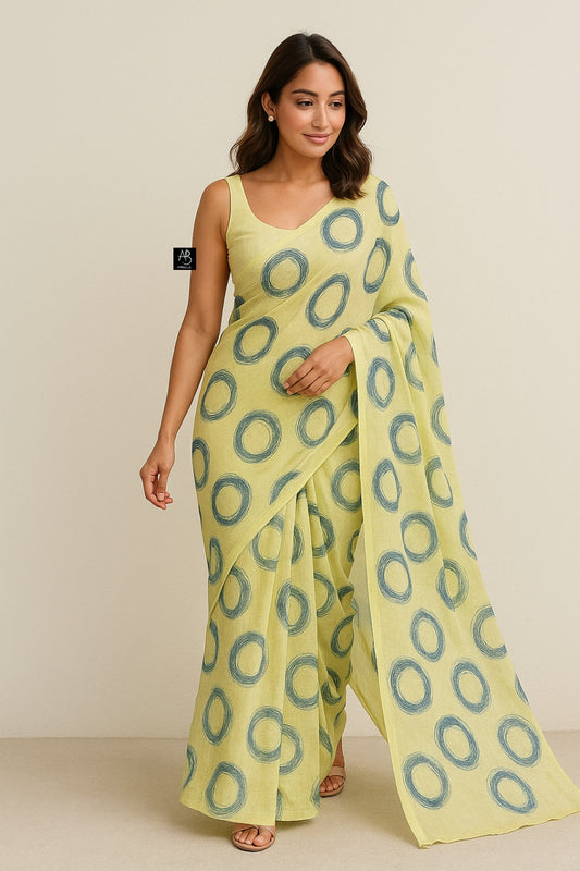 Soft Lightweight Cotton Saree With Beautiful Hand Printed Work Saree CSS18