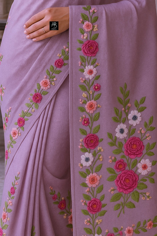Handloom Pure Tussar Silk Saree with French Knot Embroidery Work Saree PTK09