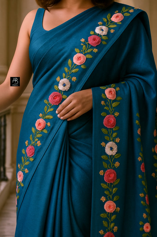 Handloom Pure Tussar Silk Saree with French Knot Embroidery Work Saree PTK10