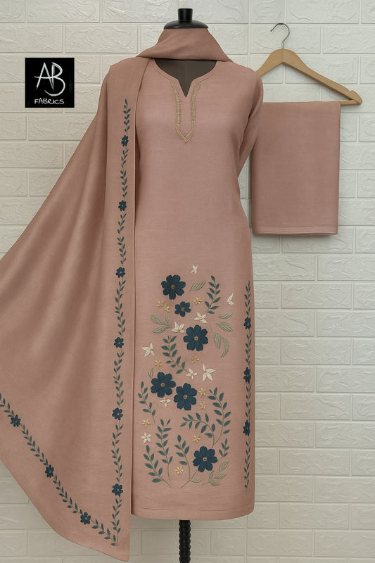 Heavy Embroidered Pure Linen Salwar Kameez Suit Unstitched Dress Material DM60