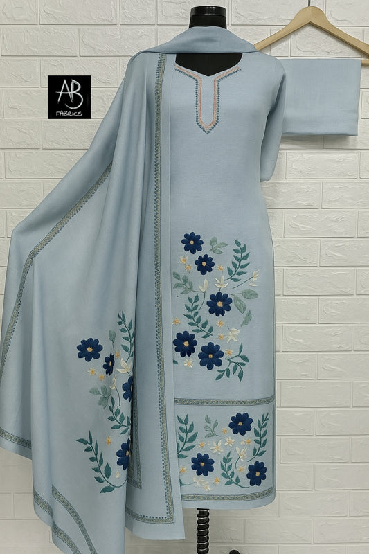 Heavy Embroidered Linen Salwar Suit Unstitched Dress Material DM59