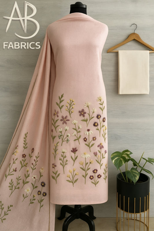 Heavy Embroidered Pure Linen (3 piece) Set Unstitched Dress Material DM63