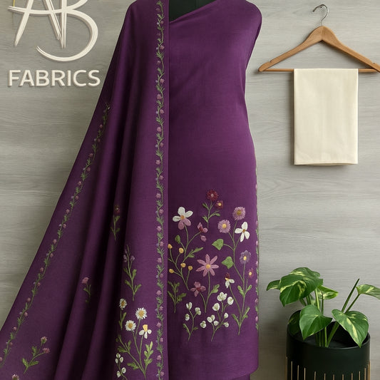 Heavy Embroidered Pure Linen (3 piece) Set Unstitched Dress Material DM64
