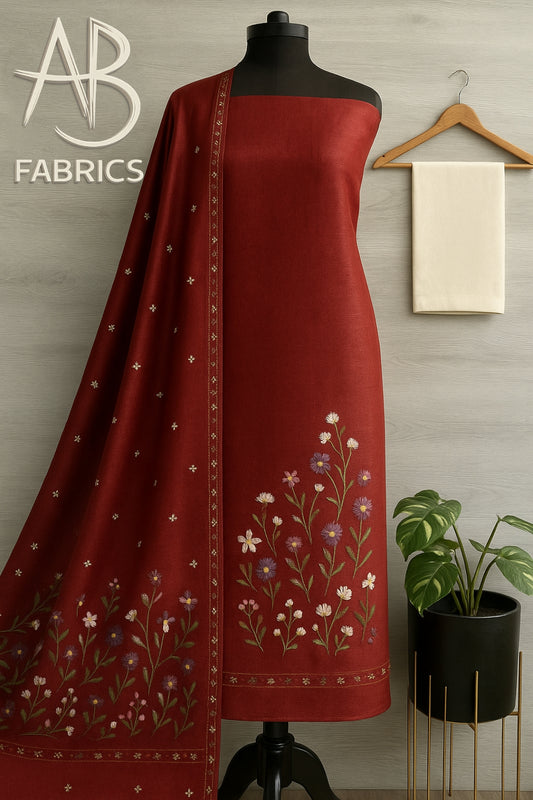 Heavy Embroidered Pure Linen (3 piece) Set Unstitched Dress Material DM65