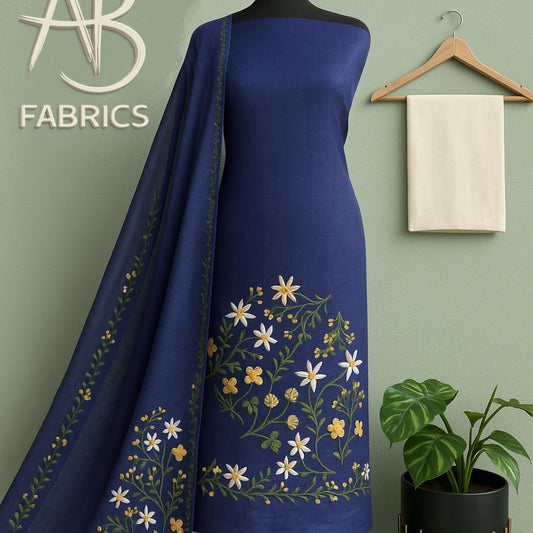 Heavy Embroidered Pure Linen (3 piece) Set Unstitched Dress Material DM67
