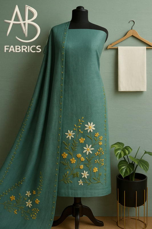 Heavy Embroidered Pure Linen (3 piece) Set Unstitched Dress Material DM68