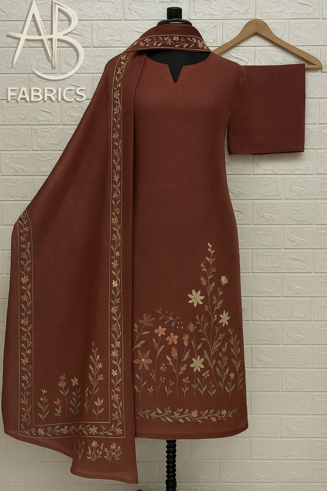 Heavy Embroidered Pure Linen (3 piece) Set Unstitched Dress Material DM79