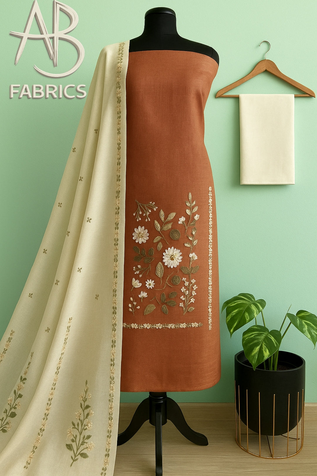 Heavy Embroidered Pure Linen (3 piece) Set Unstitched Dress Material DM80