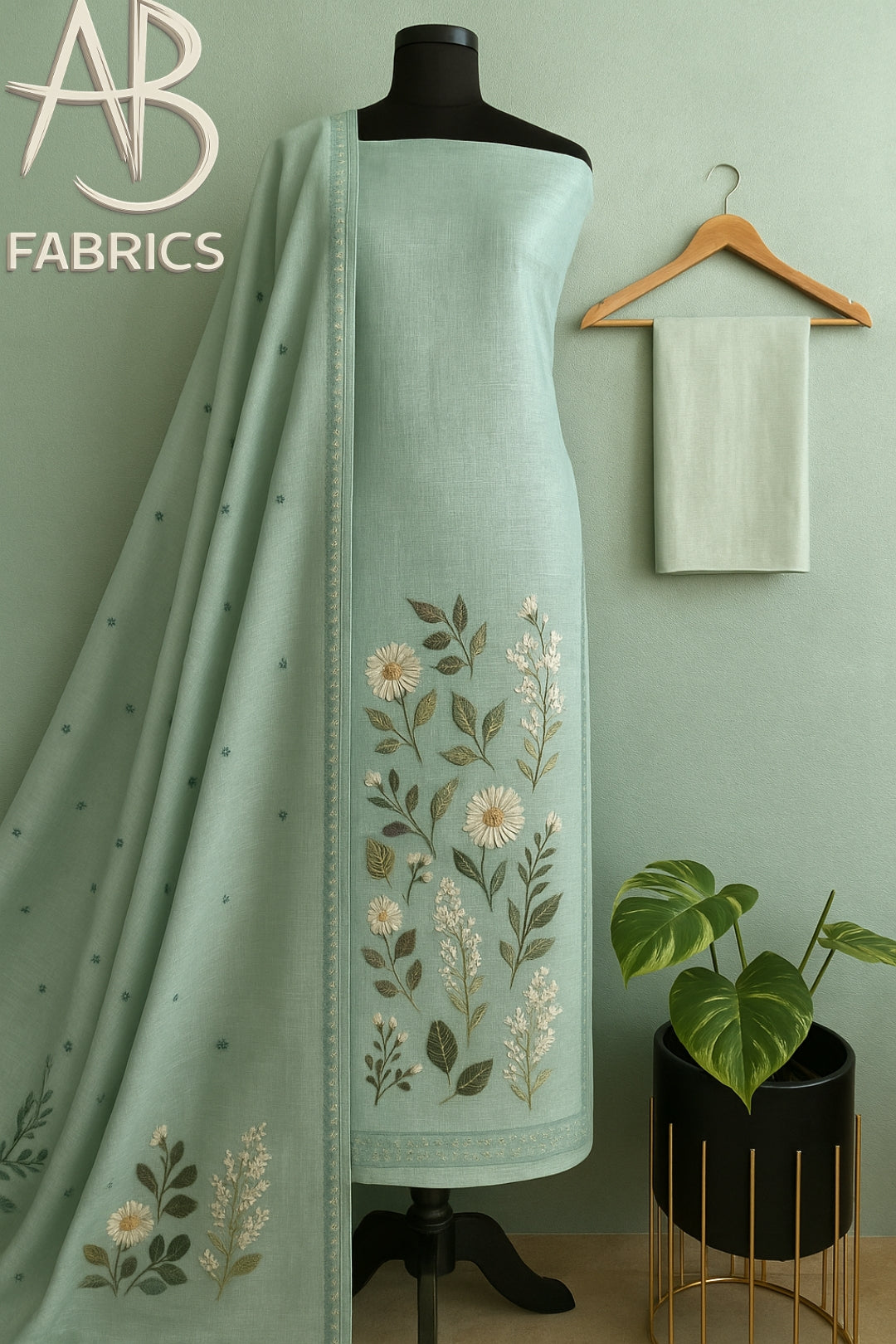 Heavy Embroidered Pure Linen (3 piece) Set Unstitched Dress Material DM82