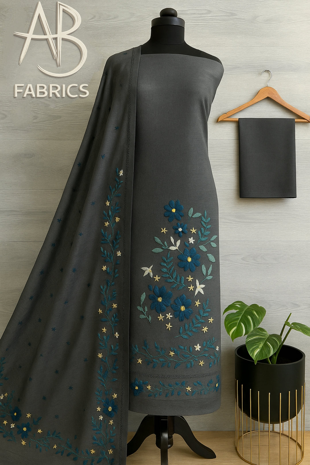Heavy Embroidered Pure Linen (3 piece) Set Unstitched Dress Material DM83