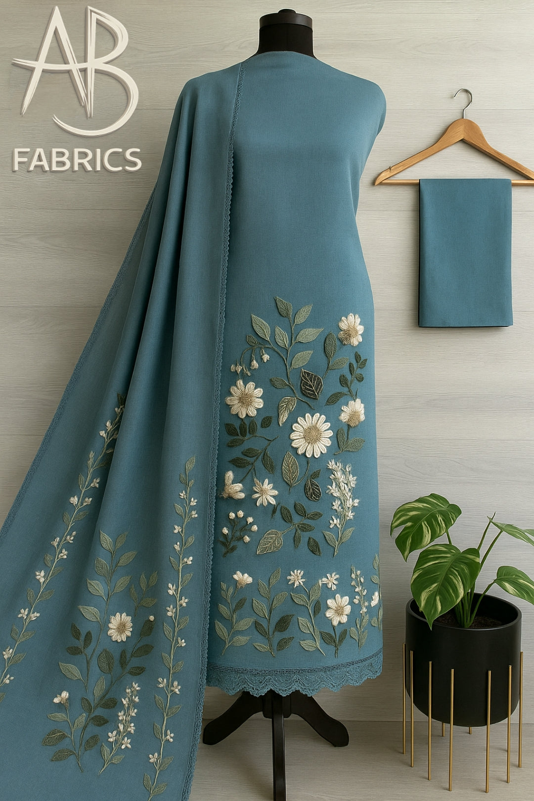 Heavy Embroidered Pure Linen (3 piece) Set Unstitched Dress Material DM84