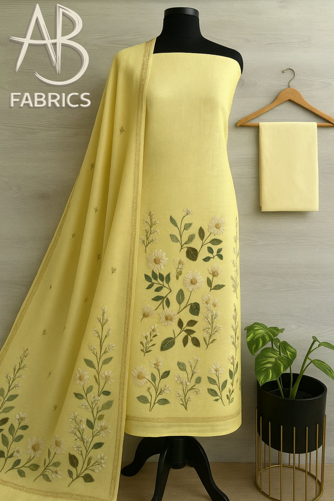 Heavy Embroidered Pure Linen (3 piece) Set Unstitched Dress Material DM85